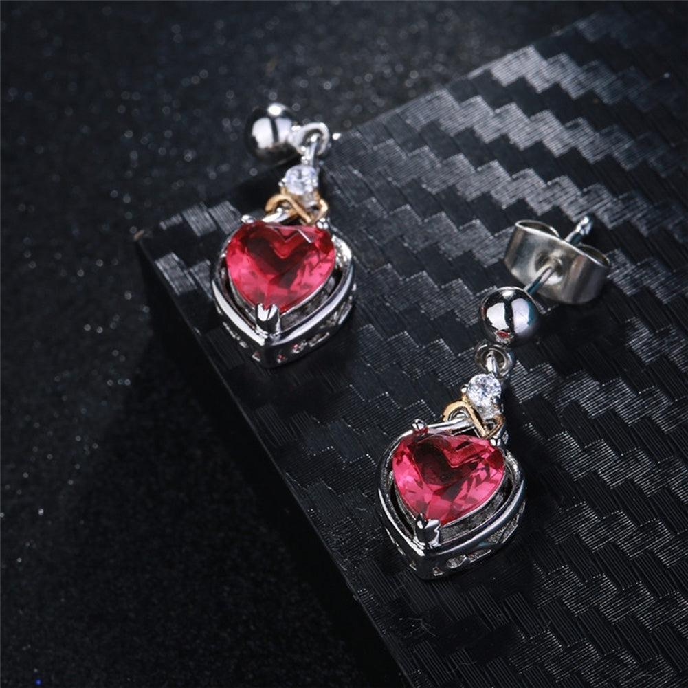 Dual Color Heart Shape Faux Ruby Pendant Women Ear Studs Earrings Jewelry Gift Image 1