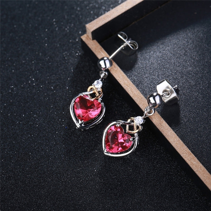 Dual Color Heart Shape Faux Ruby Pendant Women Ear Studs Earrings Jewelry Gift Image 2