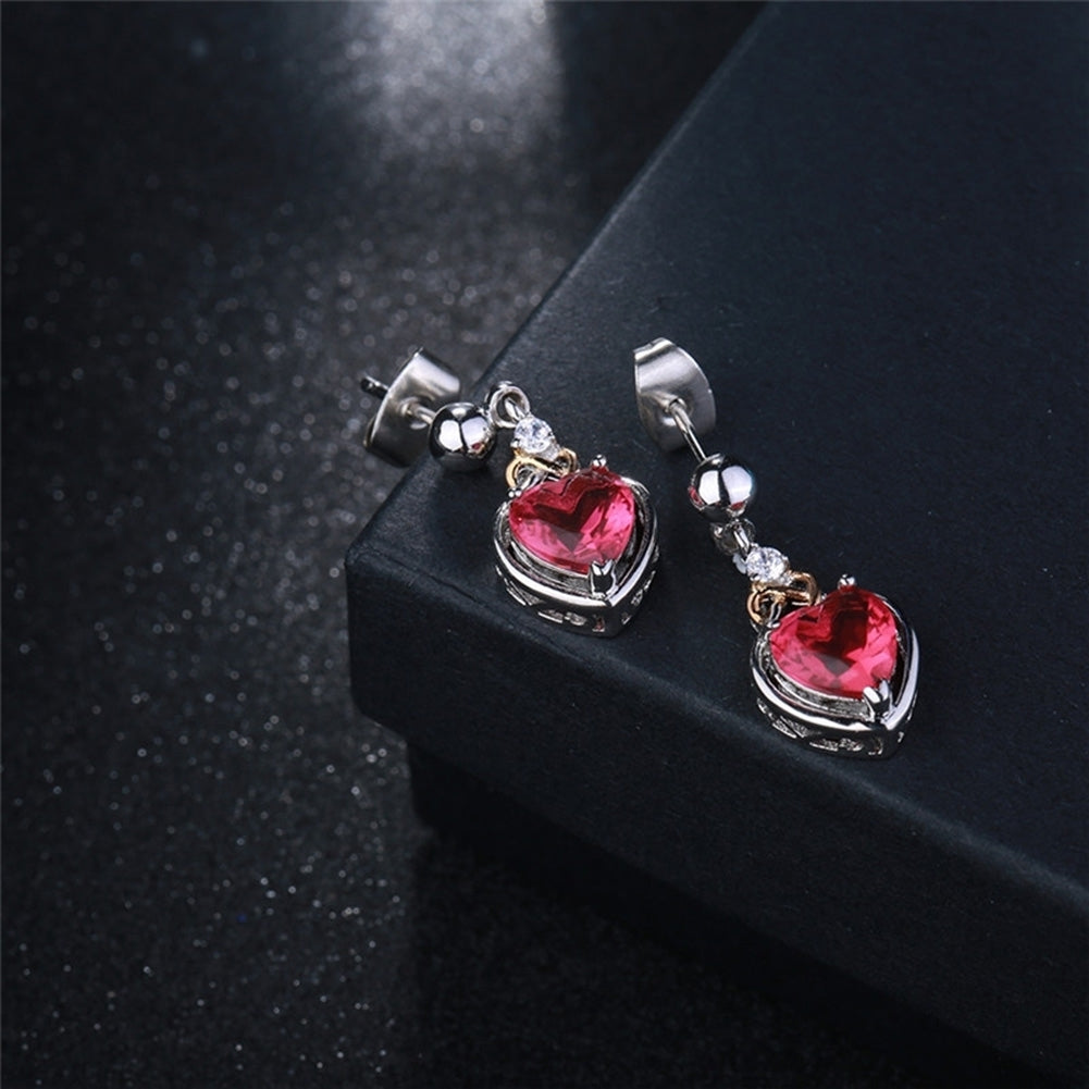 Dual Color Heart Shape Faux Ruby Pendant Women Ear Studs Earrings Jewelry Gift Image 3