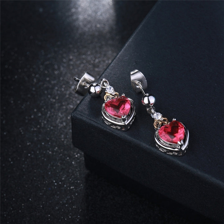 Dual Color Heart Shape Faux Ruby Pendant Women Ear Studs Earrings Jewelry Gift Image 3