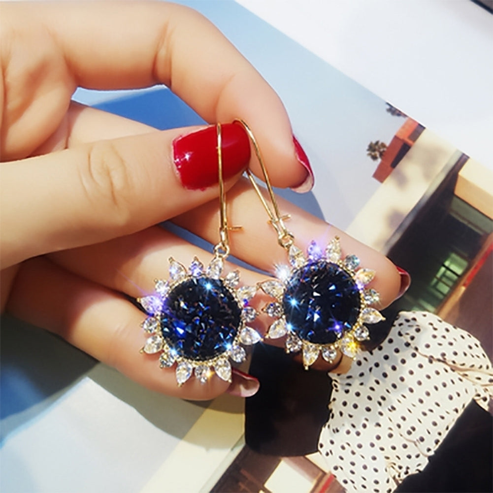 Luxury Party Women Sunflower Pendant Cubic Zirconia Inlaid Leverback Earrings Image 1