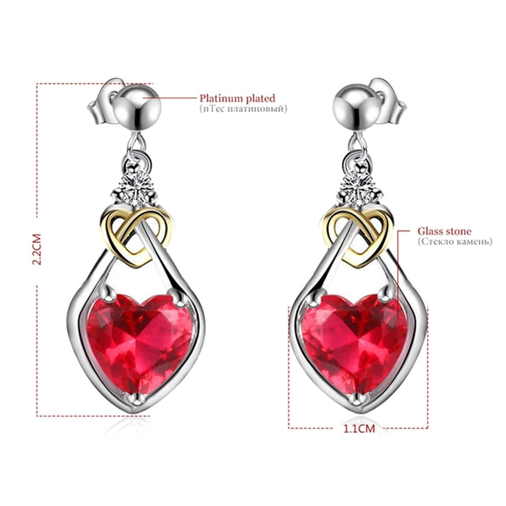 Dual Color Heart Shape Faux Ruby Pendant Women Ear Studs Earrings Jewelry Gift Image 4