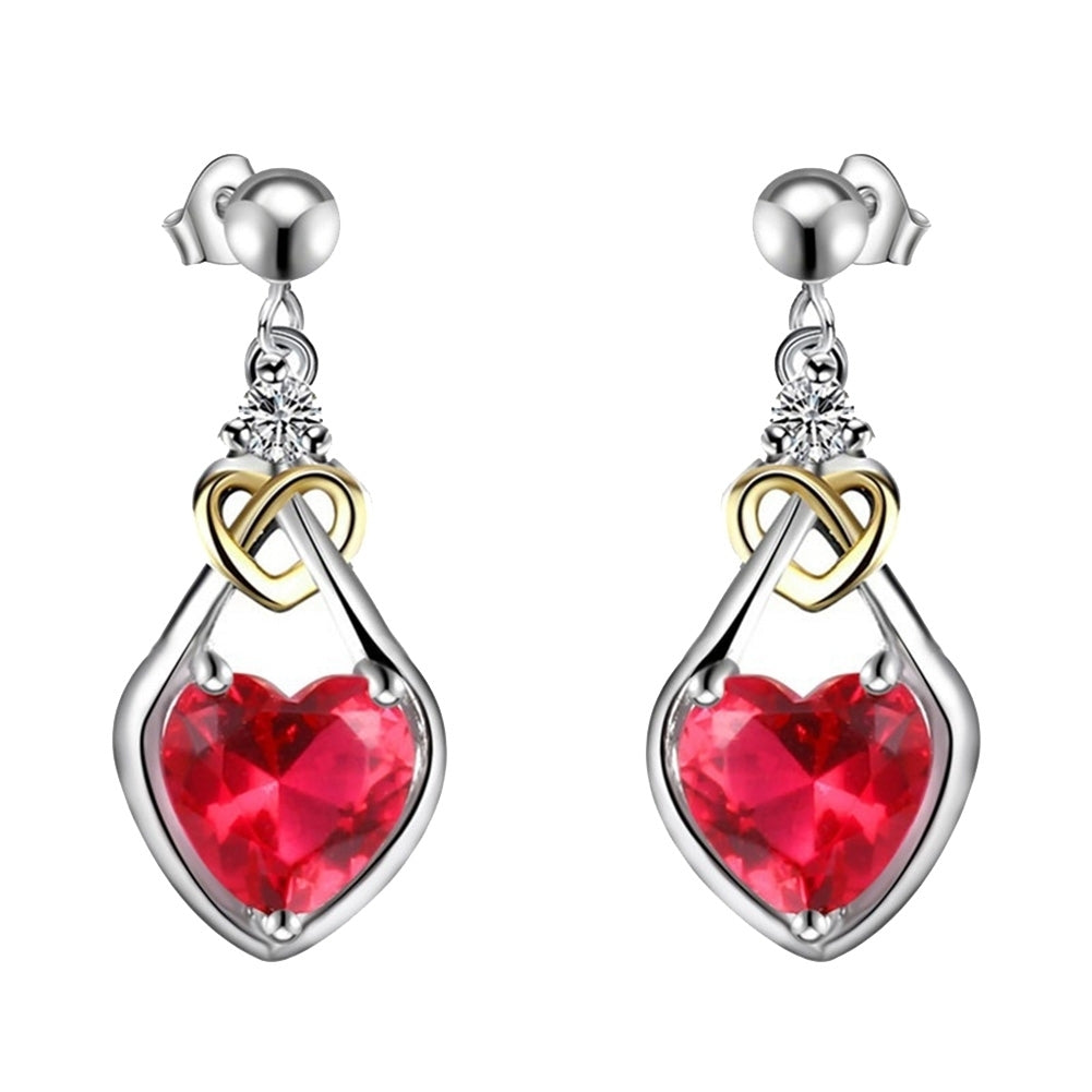 Dual Color Heart Shape Faux Ruby Pendant Women Ear Studs Earrings Jewelry Gift Image 6