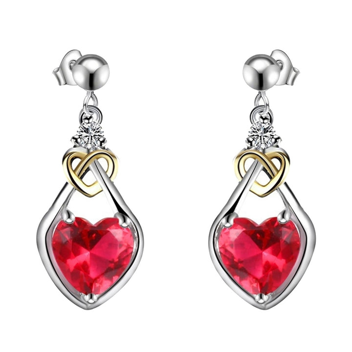 Dual Color Heart Shape Faux Ruby Pendant Women Ear Studs Earrings Jewelry Gift Image 6