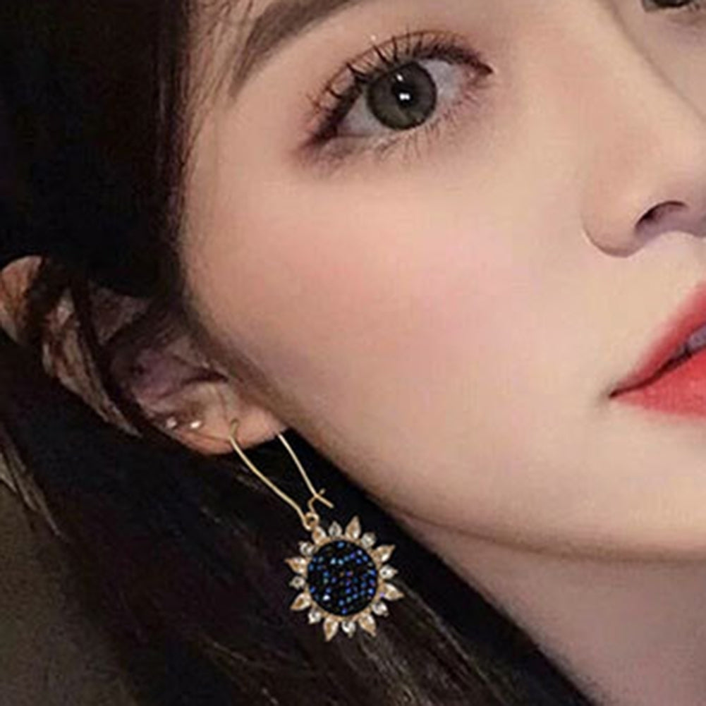 Luxury Party Women Sunflower Pendant Cubic Zirconia Inlaid Leverback Earrings Image 8