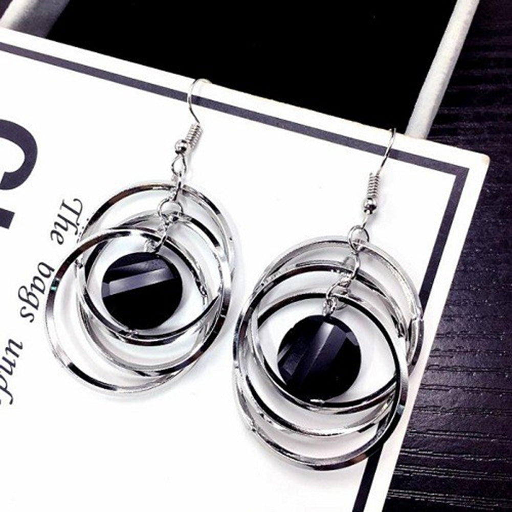 Elegant Geometric Hollow Circle Pendant Hook Earrings Women Party Jewelry Gift Image 1