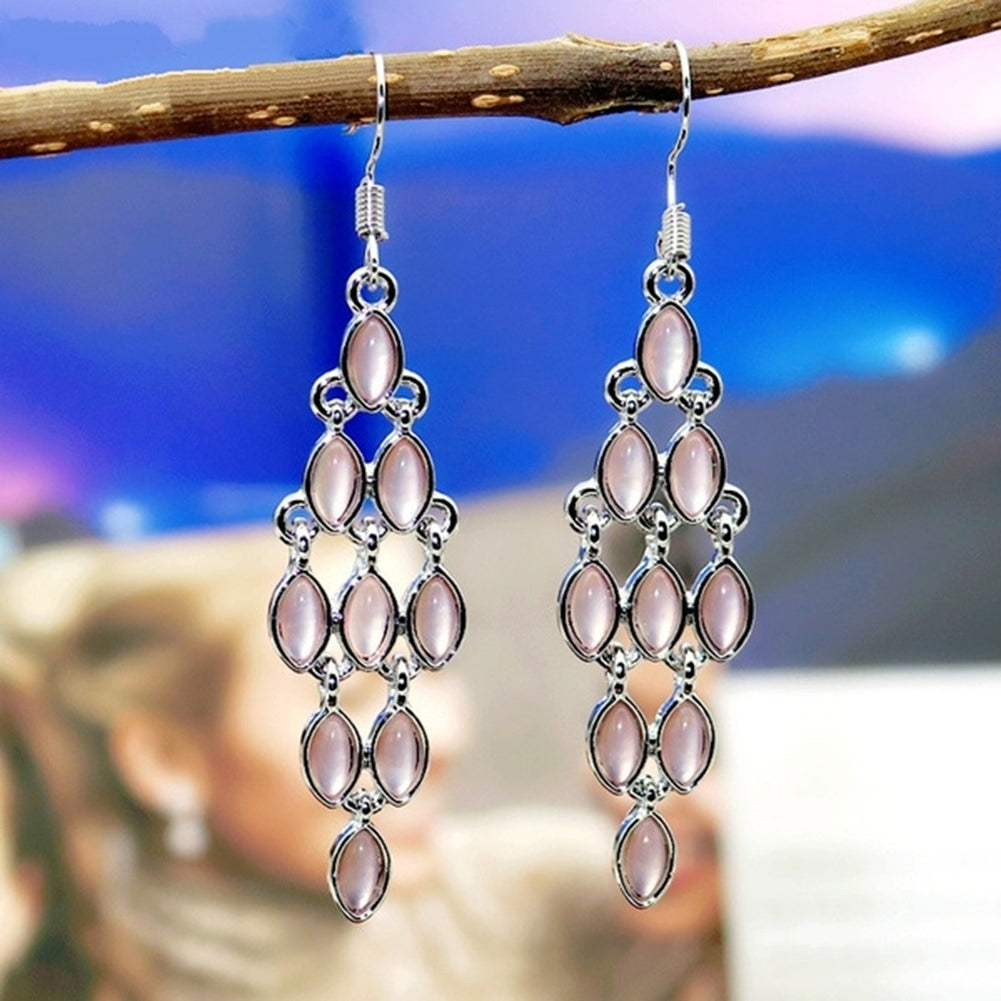 Fashion Cat Eye Faux Moonstone Long Dangle Women Hook Earrings Party Jewelry Image 1