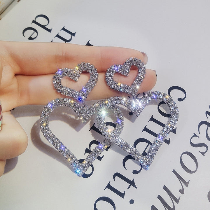 Luxury Full Rhinestone Hollow Dual Love Heart Women Stud Earrings Jewelry Gift Image 8