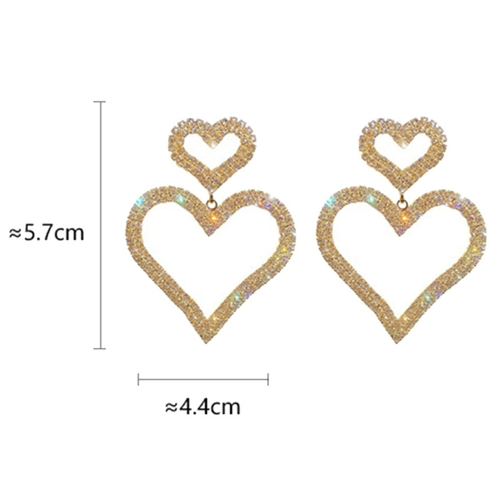 Luxury Full Rhinestone Hollow Dual Love Heart Women Stud Earrings Jewelry Gift Image 9