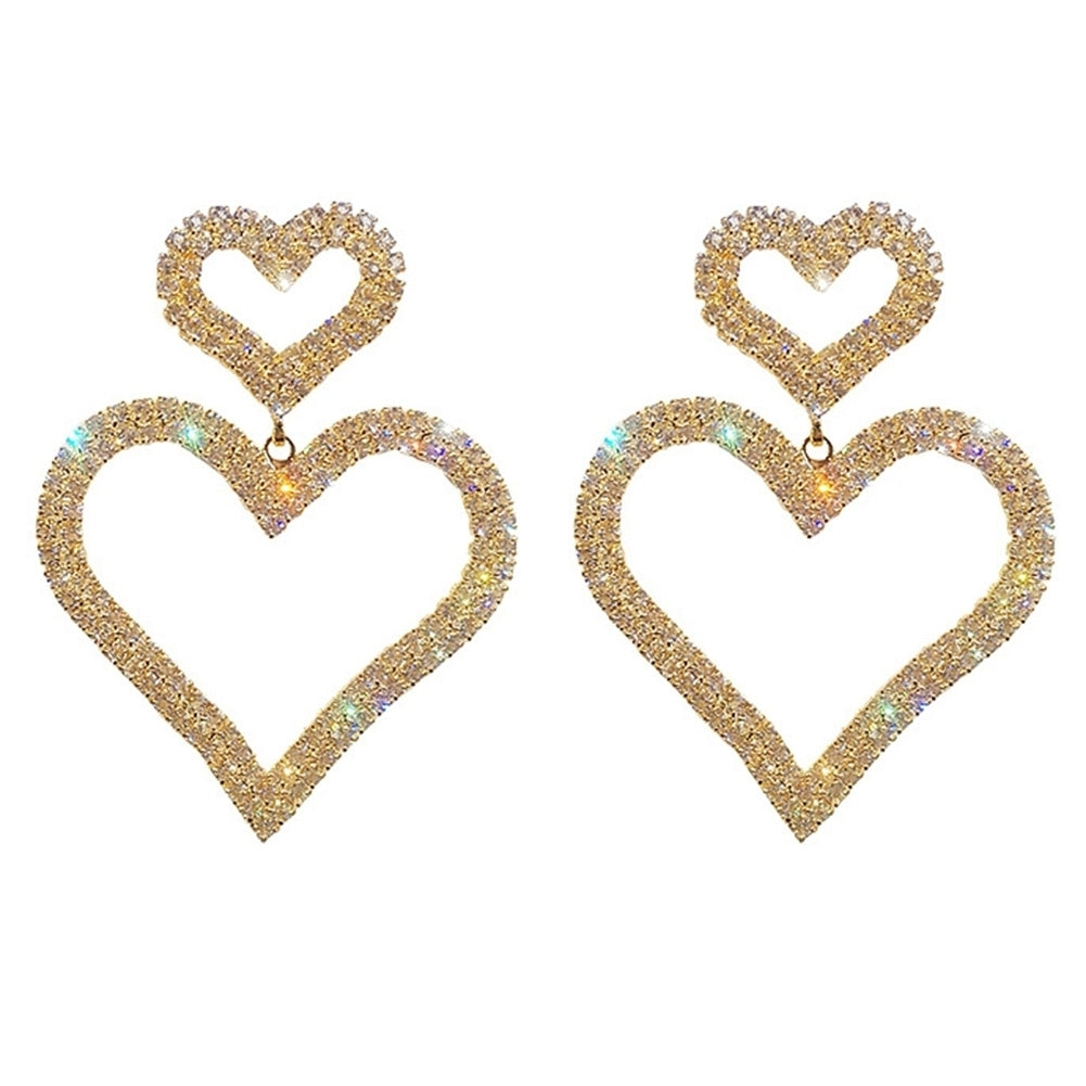 Luxury Full Rhinestone Hollow Dual Love Heart Women Stud Earrings Jewelry Gift Image 10