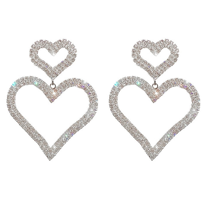 Luxury Full Rhinestone Hollow Dual Love Heart Women Stud Earrings Jewelry Gift Image 11