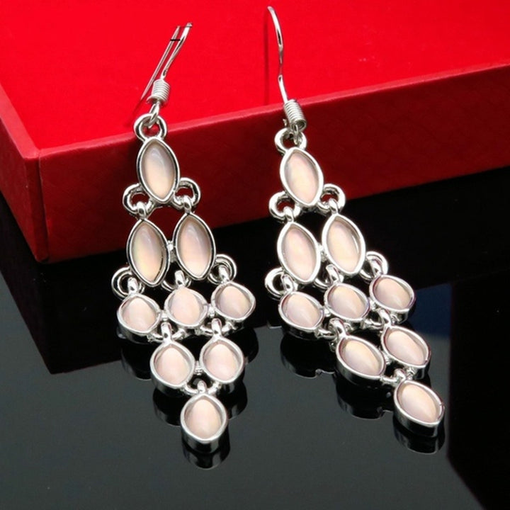 Fashion Cat Eye Faux Moonstone Long Dangle Women Hook Earrings Party Jewelry Image 4