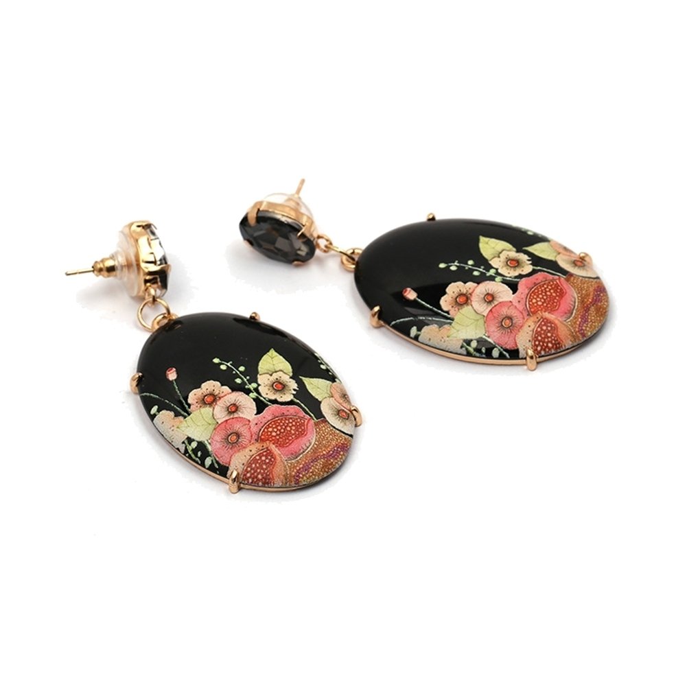 Elegant Women Resin Oval Shape Flower Pendant Earrings Rhinestone Inlaid Jewelry Image 11