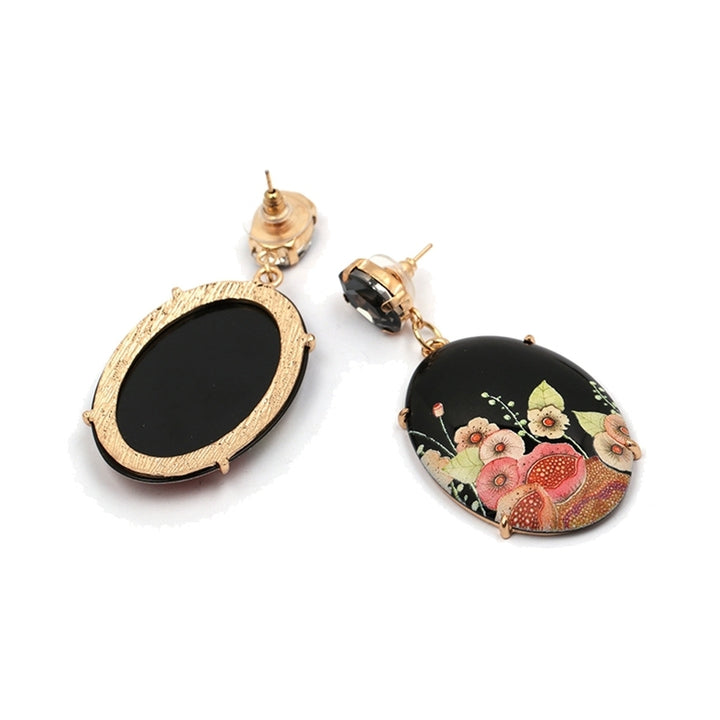 Elegant Women Resin Oval Shape Flower Pendant Earrings Rhinestone Inlaid Jewelry Image 12