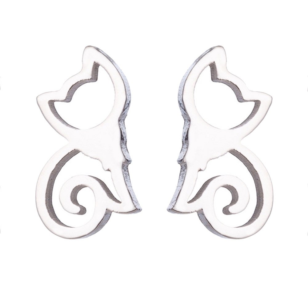 Minimalist Hollow Cat Stainless Steel Stud Earrings Cute Animal Women Jewelry Image 6