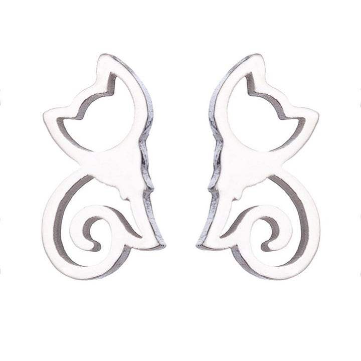 Minimalist Hollow Cat Stainless Steel Stud Earrings Cute Animal Women Jewelry Image 6