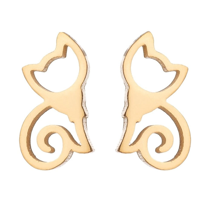 Minimalist Hollow Cat Stainless Steel Stud Earrings Cute Animal Women Jewelry Image 7