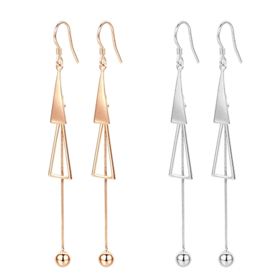 Women Fashion Double Triangle Tassel Ball Long Dangle Hook Earrings Jewelry Image 1