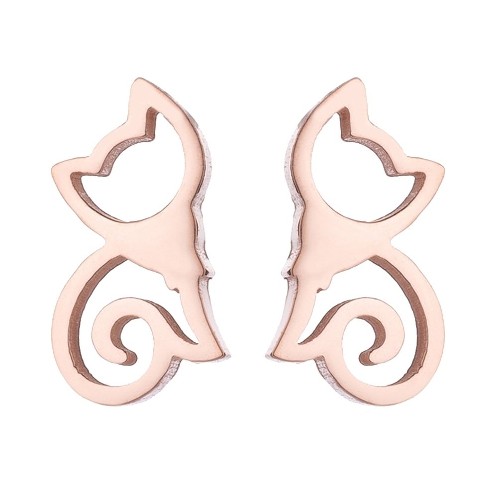 Minimalist Hollow Cat Stainless Steel Stud Earrings Cute Animal Women Jewelry Image 9