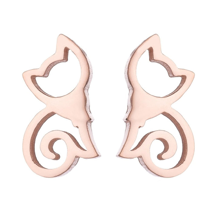 Minimalist Hollow Cat Stainless Steel Stud Earrings Cute Animal Women Jewelry Image 9