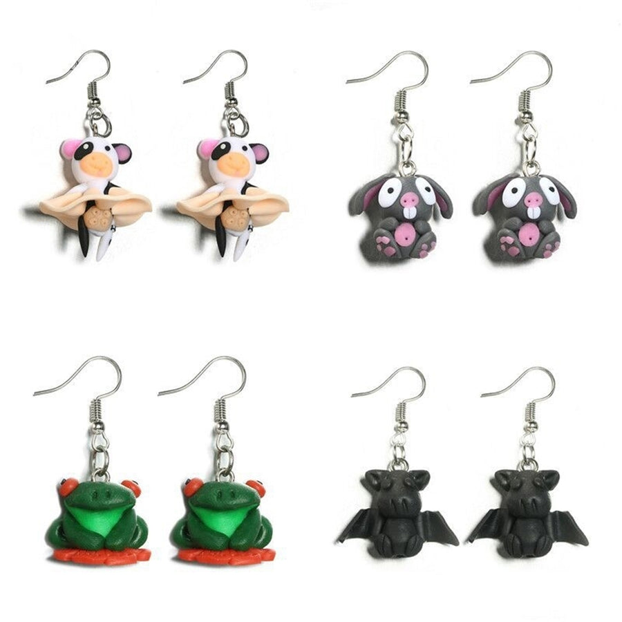 Cute Women 3D Cartoon Animal Polymer Clay Pendant Hook Earrings Jewelry Gift Image 1