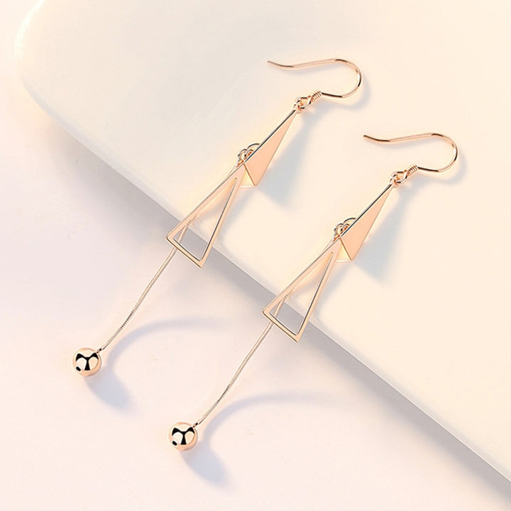 Women Fashion Double Triangle Tassel Ball Long Dangle Hook Earrings Jewelry Image 6