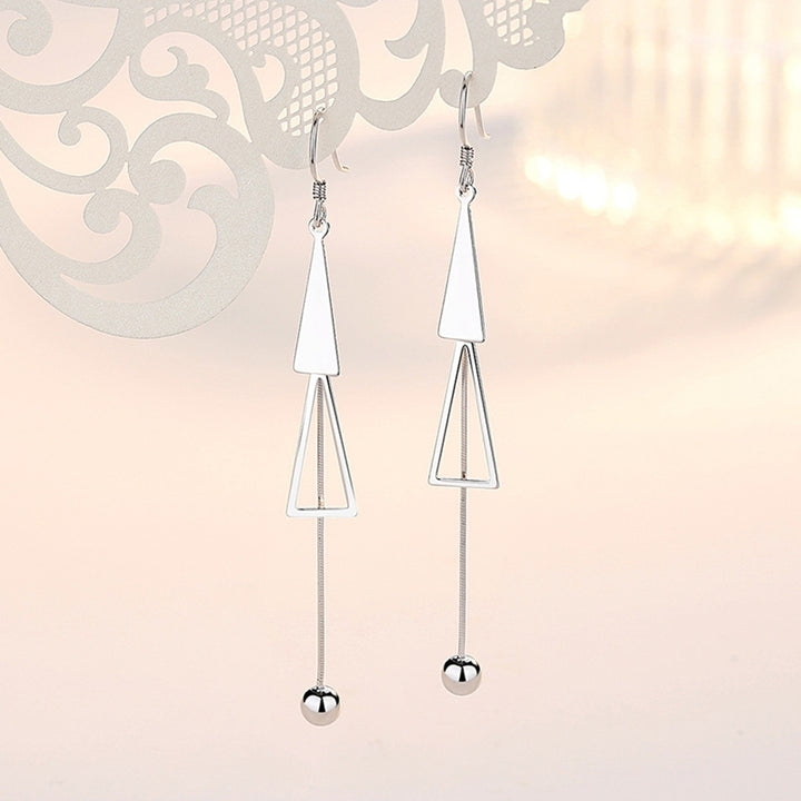 Women Fashion Double Triangle Tassel Ball Long Dangle Hook Earrings Jewelry Image 8