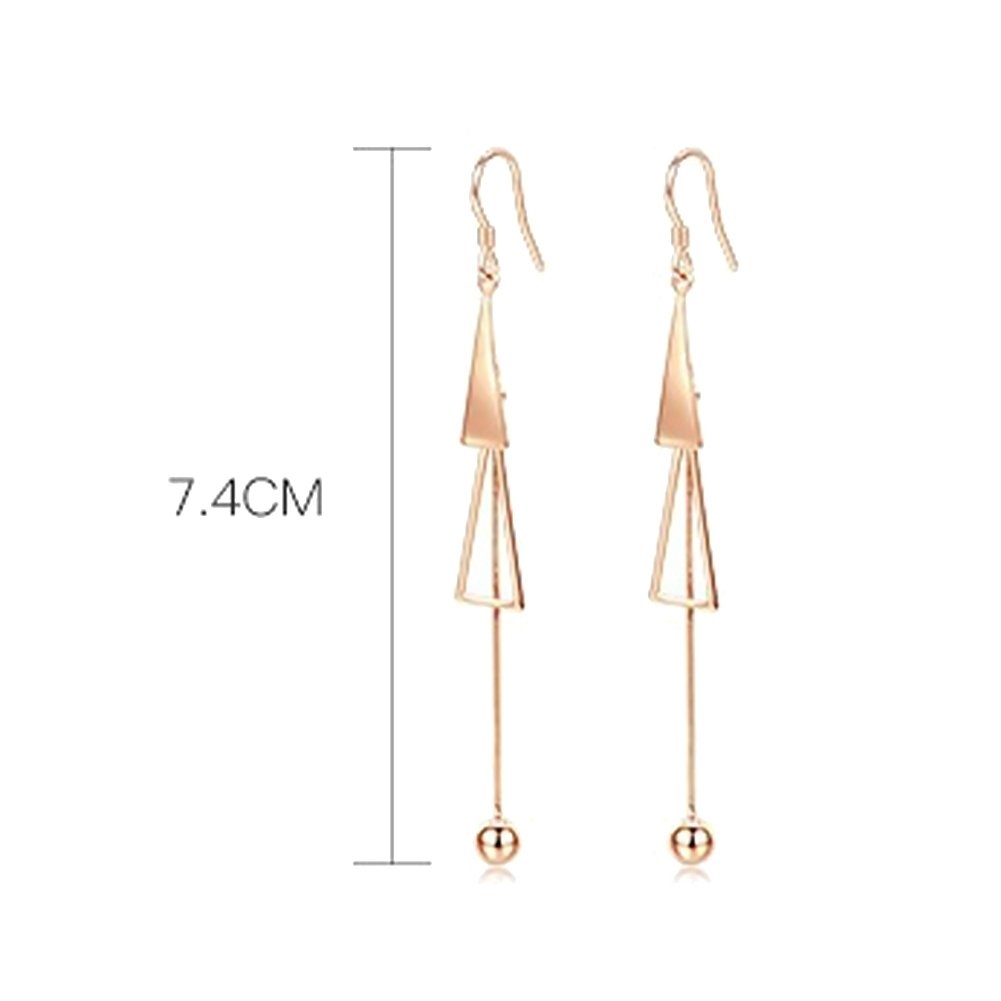 Women Fashion Double Triangle Tassel Ball Long Dangle Hook Earrings Jewelry Image 10