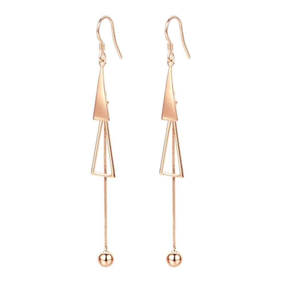 Women Fashion Double Triangle Tassel Ball Long Dangle Hook Earrings Jewelry Image 11