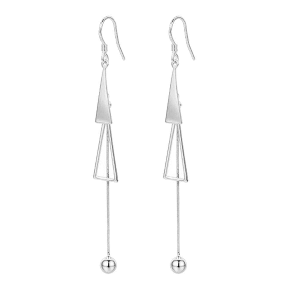 Women Fashion Double Triangle Tassel Ball Long Dangle Hook Earrings Jewelry Image 1