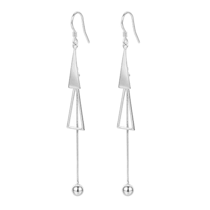 Women Fashion Double Triangle Tassel Ball Long Dangle Hook Earrings Jewelry Image 12