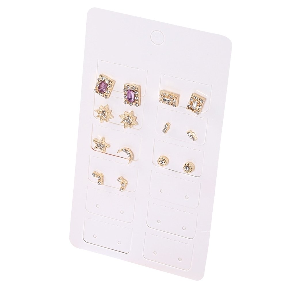 7 Pairs Sun Star Moon V-shaped Square Rhinestone Stud Earrings Set Lady Jewelry Image 4