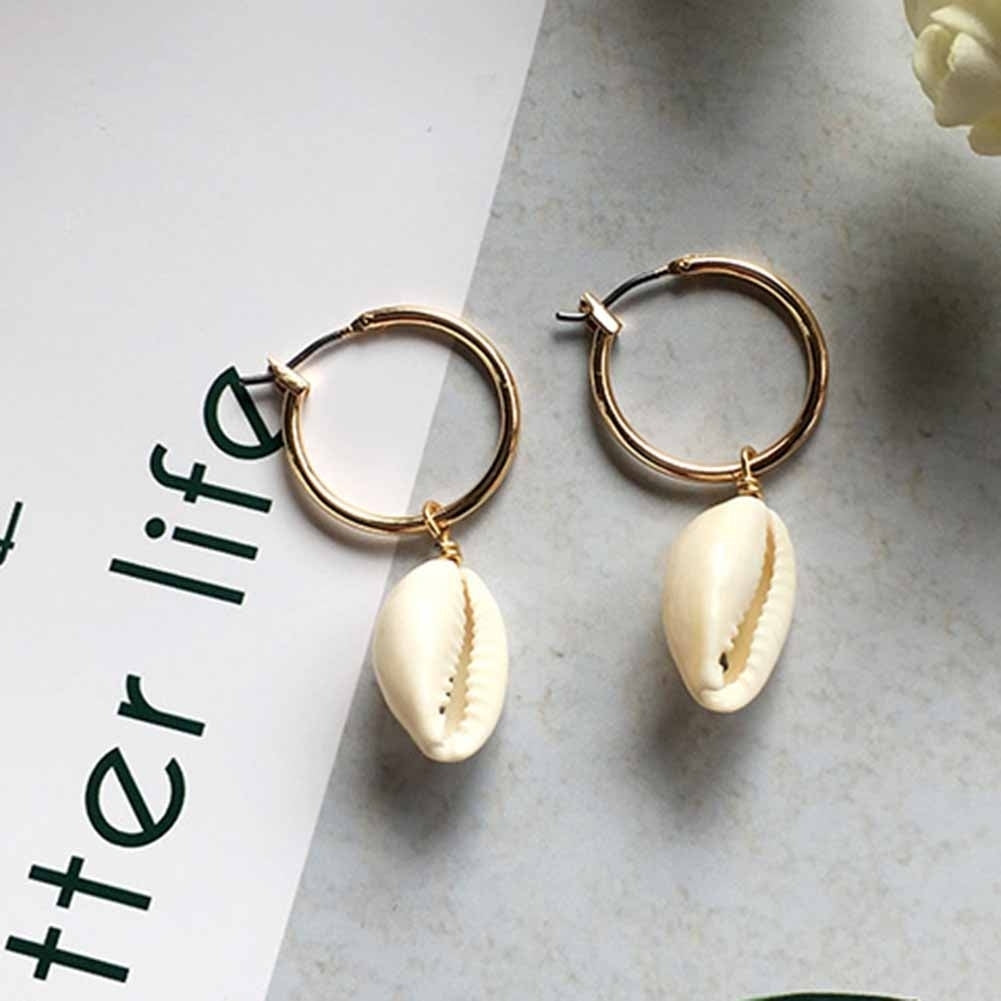 Fashion Sea Shell Huggie Earrings Women Statement Summer Beach Party Jewelry Image 4