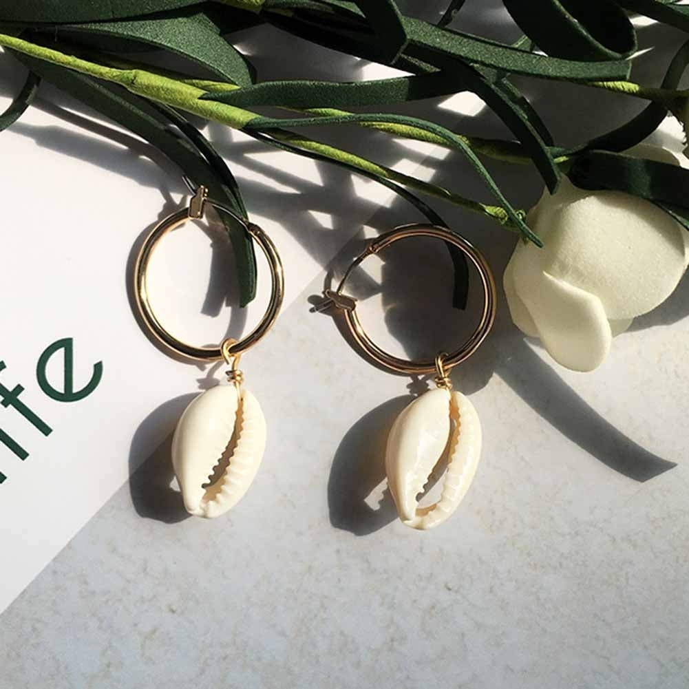 Fashion Sea Shell Huggie Earrings Women Statement Summer Beach Party Jewelry Image 7