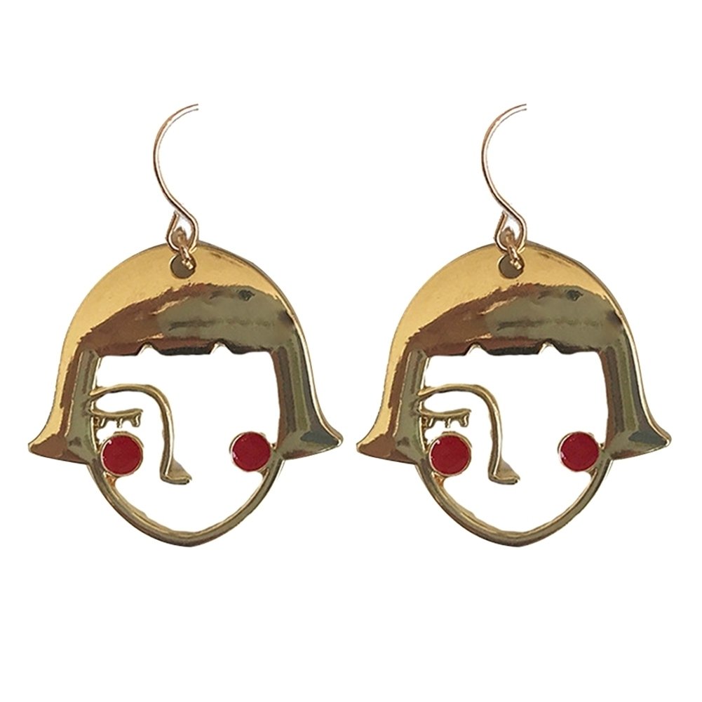 Funny Shy Girl Hollow Face Pendant Alloy Hook Earrings Jewelry Birthday Gift Image 1