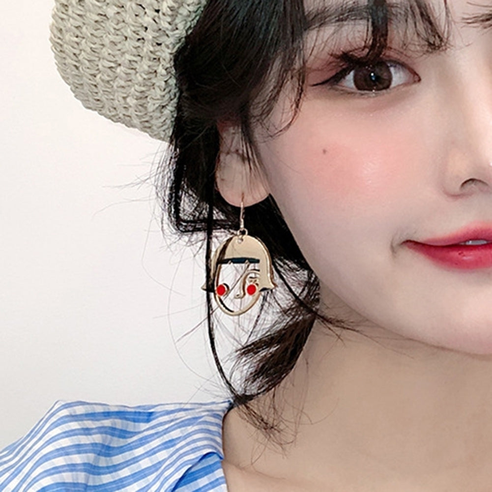 Funny Shy Girl Hollow Face Pendant Alloy Hook Earrings Jewelry Birthday Gift Image 3