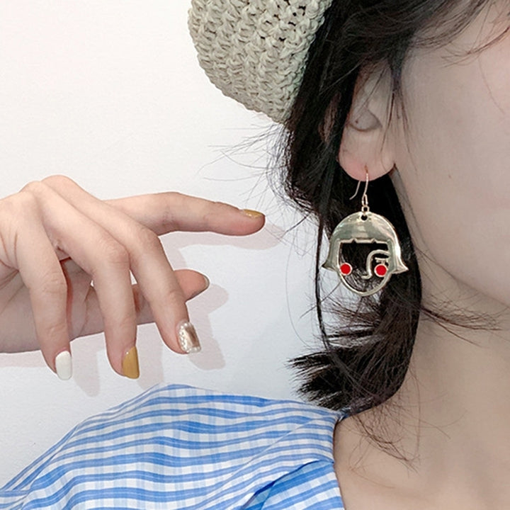 Funny Shy Girl Hollow Face Pendant Alloy Hook Earrings Jewelry Birthday Gift Image 4
