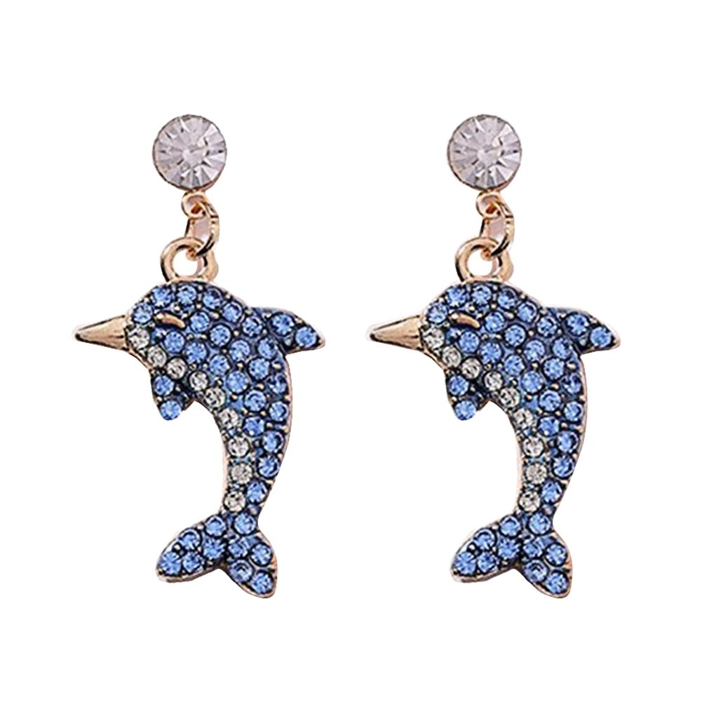 Cute Dolphin Shape Shiny Full Rhinestone Inlaid Women Stud Earrings Jewelry Gift Image 7