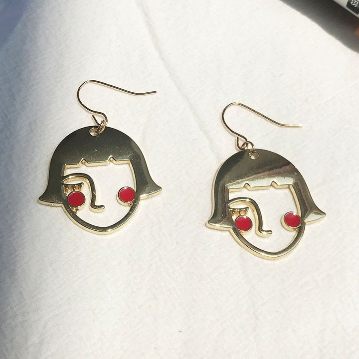 Funny Shy Girl Hollow Face Pendant Alloy Hook Earrings Jewelry Birthday Gift Image 10