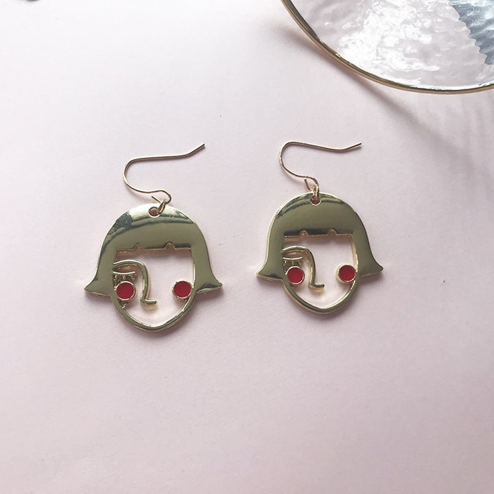 Funny Shy Girl Hollow Face Pendant Alloy Hook Earrings Jewelry Birthday Gift Image 11