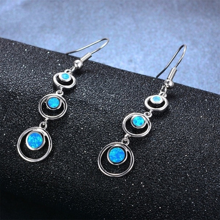 Elegant Long Round Shape Faux Opal Pendant Hook Earrings Wedding Party Jewelry Image 2