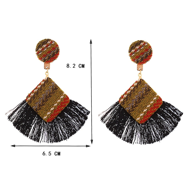 Retro Rhombic Fan Fringe Tassel Charm Woven Statement Stud Earrings Lady Jewelry Image 7