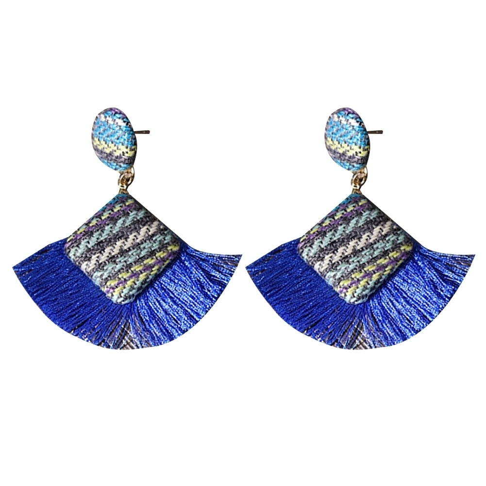 Retro Rhombic Fan Fringe Tassel Charm Woven Statement Stud Earrings Lady Jewelry Image 10