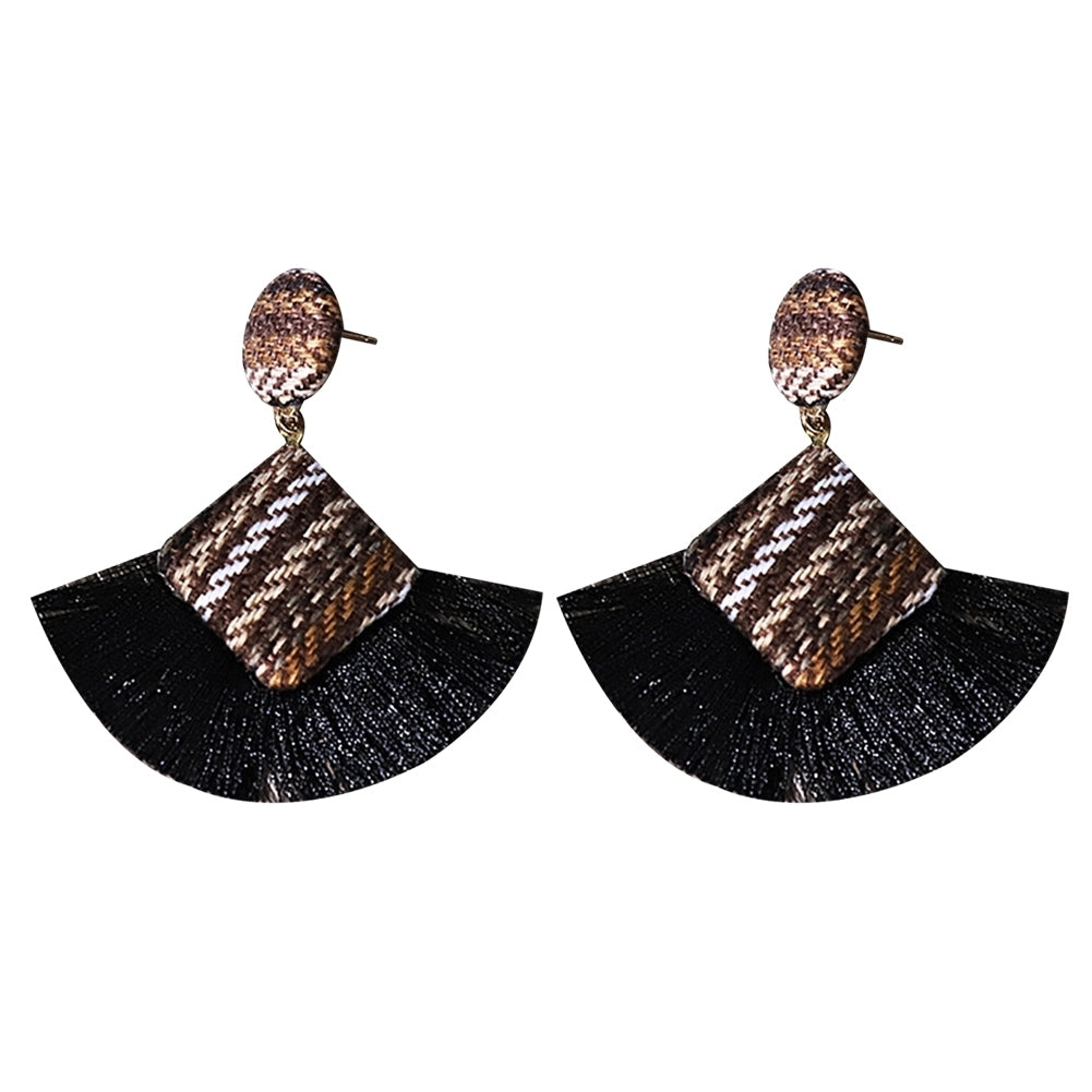 Retro Rhombic Fan Fringe Tassel Charm Woven Statement Stud Earrings Lady Jewelry Image 11