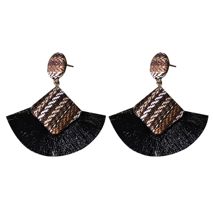 Retro Rhombic Fan Fringe Tassel Charm Woven Statement Stud Earrings Lady Jewelry Image 11