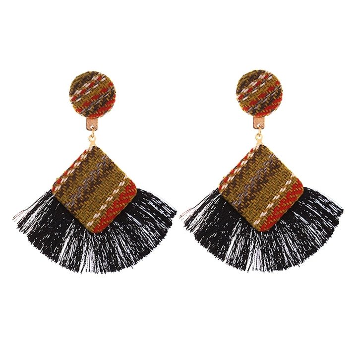 Retro Rhombic Fan Fringe Tassel Charm Woven Statement Stud Earrings Lady Jewelry Image 12