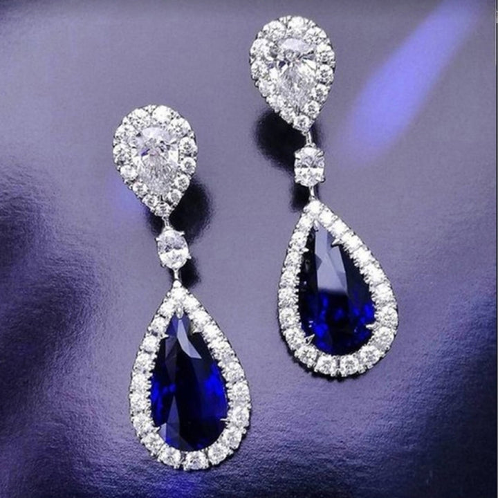 Fashion Round Teardrop Rhinestone Dangle Stud Earrings Bridal Party Jewelry Gift Image 1