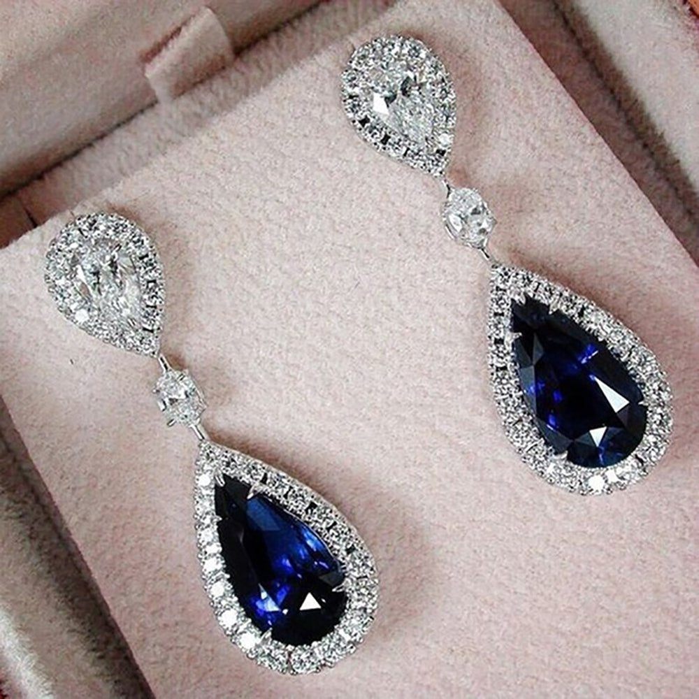 Fashion Round Teardrop Rhinestone Dangle Stud Earrings Bridal Party Jewelry Gift Image 2