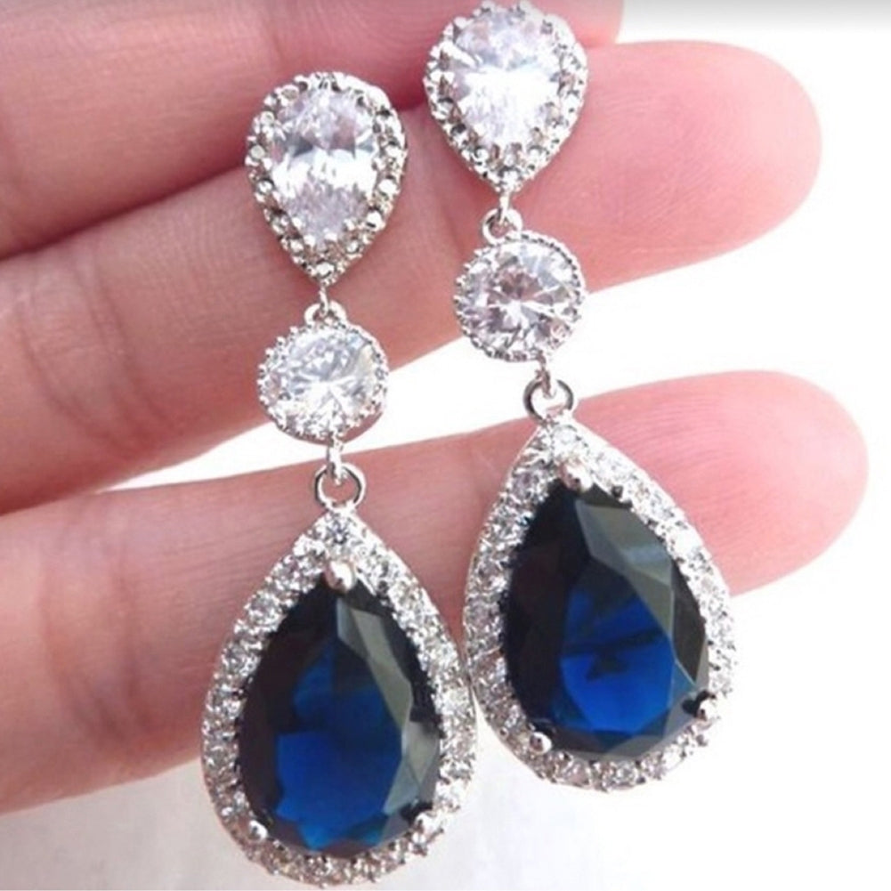 Fashion Round Teardrop Rhinestone Dangle Stud Earrings Bridal Party Jewelry Gift Image 3