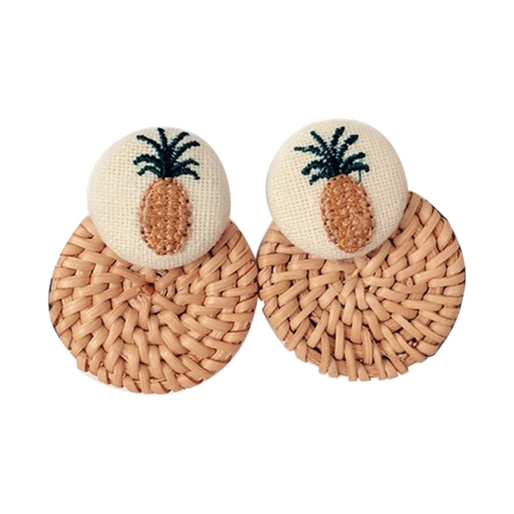 Handmade Women Wooden Straw Rattan Big Round Dangle Earrings Trendy Jewelry Gift Image 2